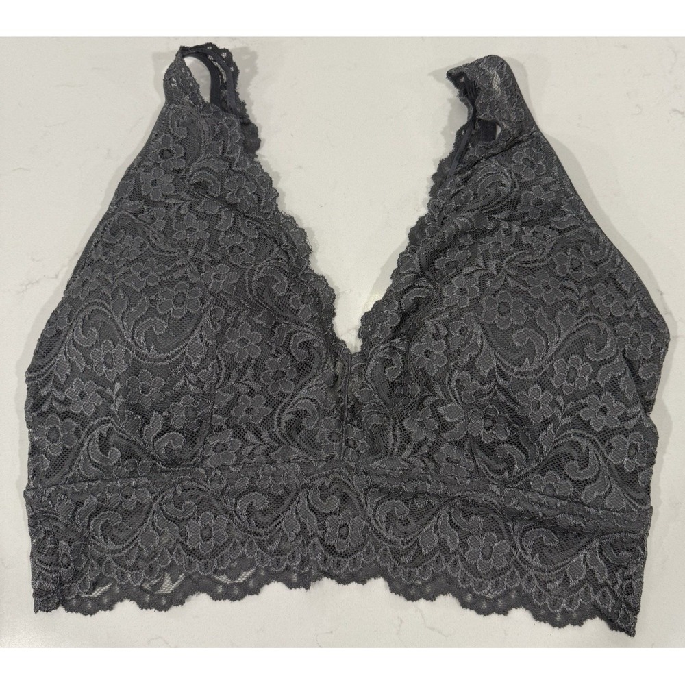 Smart and Sexy Gray Floral Lace Bralette Removable Pads Wireless Size XXL Deep V